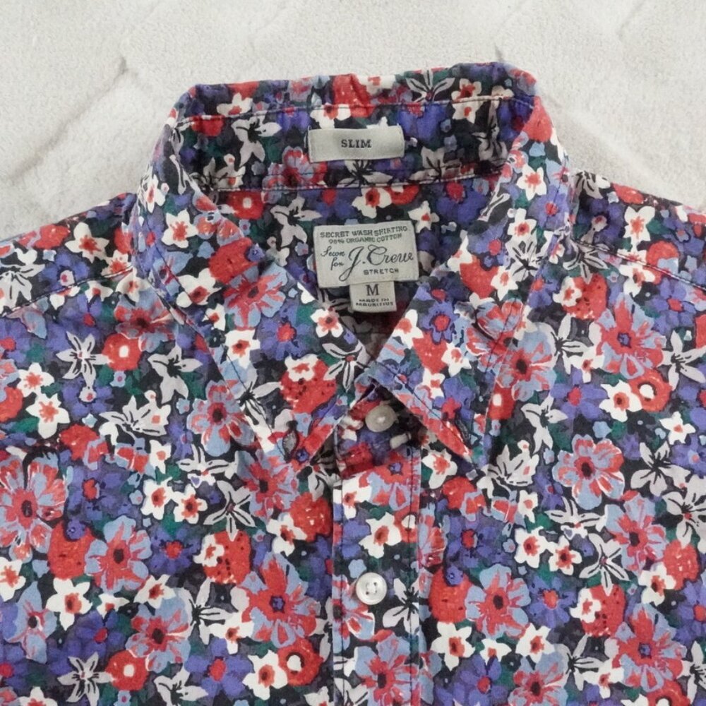 J. Crew Men's Floral Button-Down Shirt in Red, Purple, White, Green